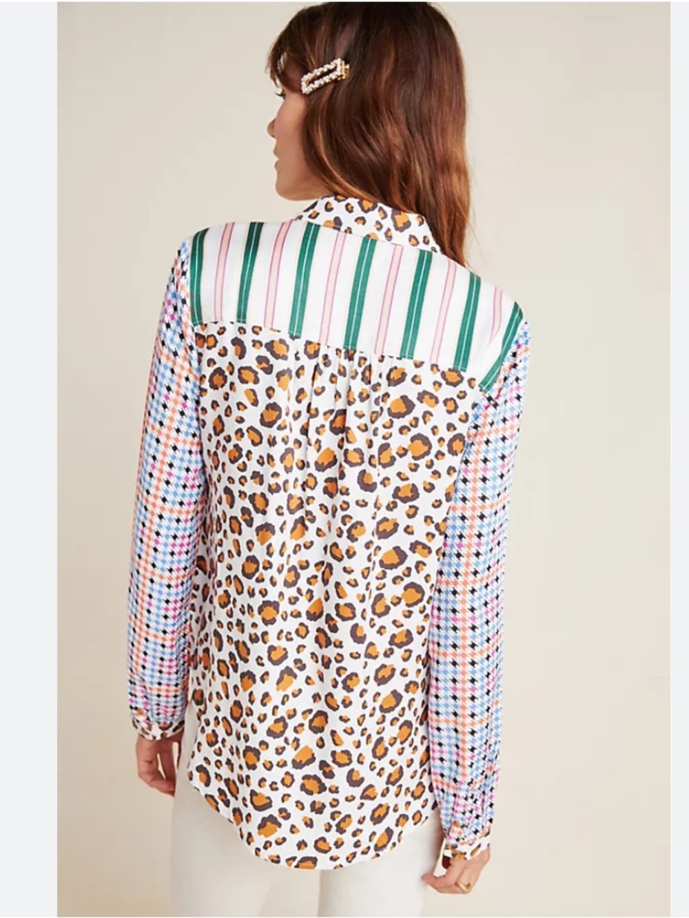 Maeve Anthropologie Bernadette mixed print button front Top Blouse Medium - Picture 3 of 11